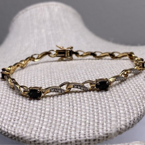 Sterling Gold Vermeil Tennis Bracelet Lot Of 2 Navy Blue Topaz - Picture 2 of 7